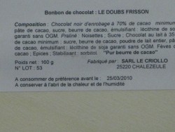 Zoomer sur Chocolats Doubs Frisson 80g