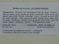 Zoomer sur Chocolats Doubs Frisson 80g